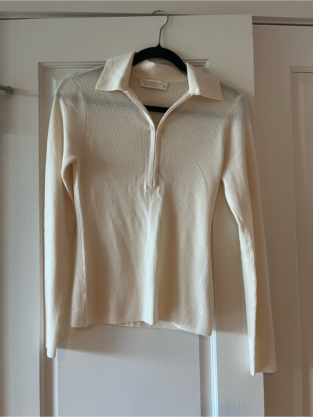 Abercrombie & Fitch Cream Ribbed Half-Zip Polo Sweater